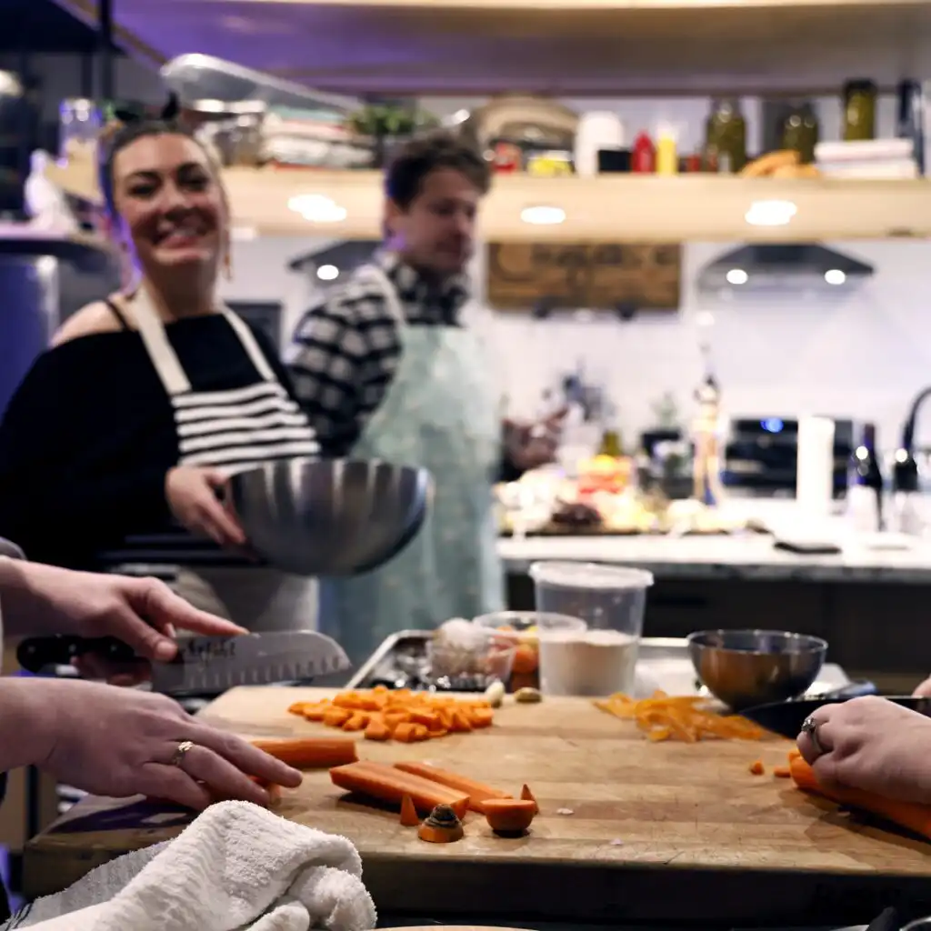 Chefski chefs guiding a corporate duo masterclass focused on collaboration and communication through cooking