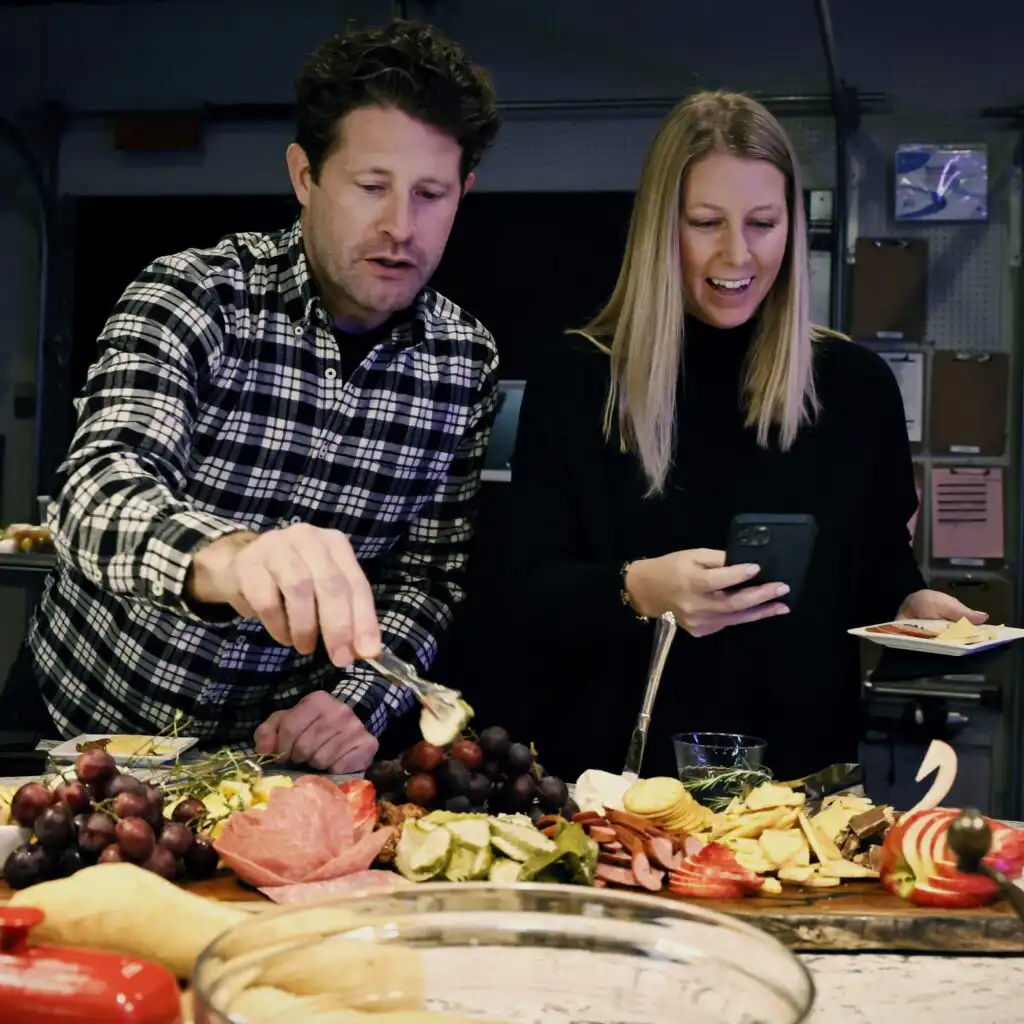 Chefski chefs leading a corporate duo cooking experience for team building in Carmel, Indiana