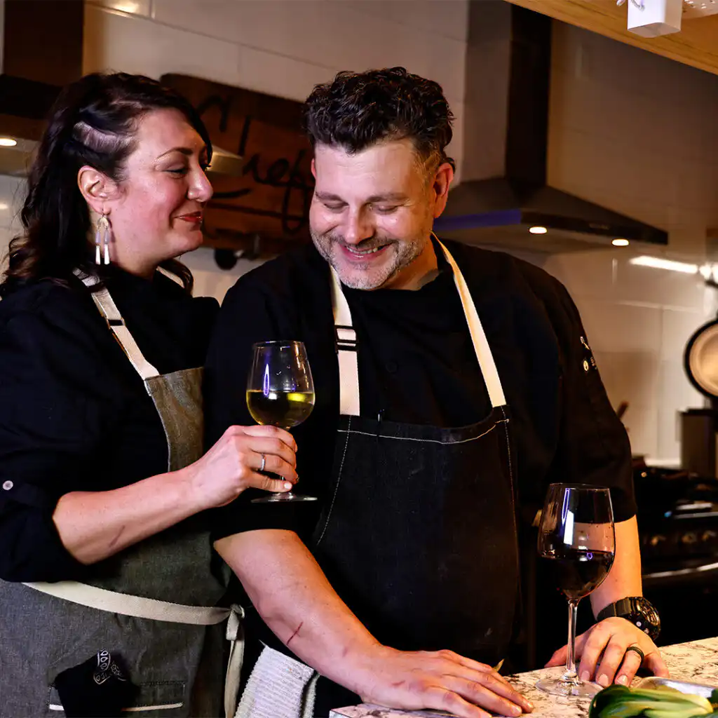Chefski personal chef sharing a romantic moment during a Valentine’s Day dining experience in Fishers, Indiana