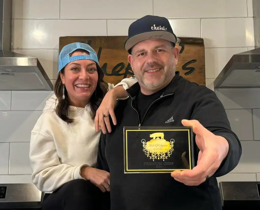 Taste of Elegance Premium Chef 2024 award presented to Chef Chefski by Indiana Pork