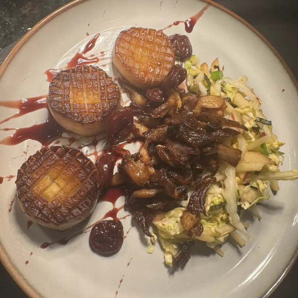 Seared scallops entrée prepared by Chefski for a personal chef birthday dinner